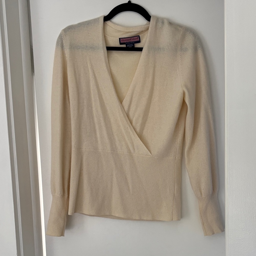 Vineyard Vines Ivory Wrap V-Neck Sweater